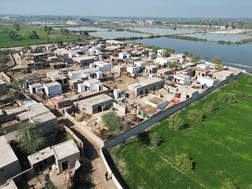 An overview drone photo of Dodha, a village in southern Pakistan that CORE's helped in the aftermath of devastating floods.