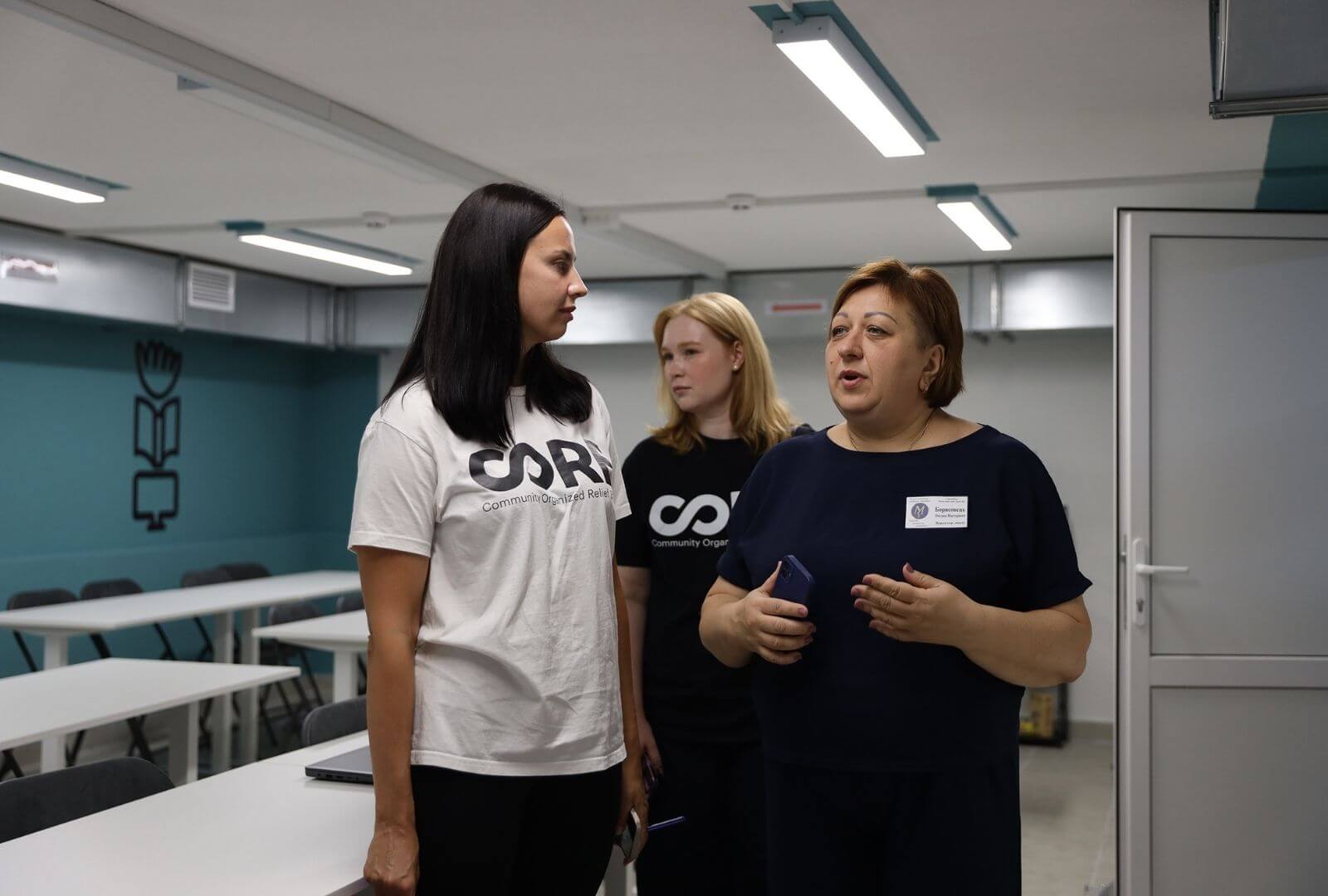 CORE staff speak with lyceum director Oksana.