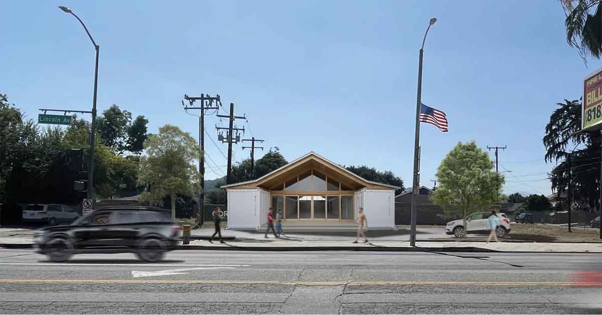 A street view concept image of what the center for the community will look like in Altadena.