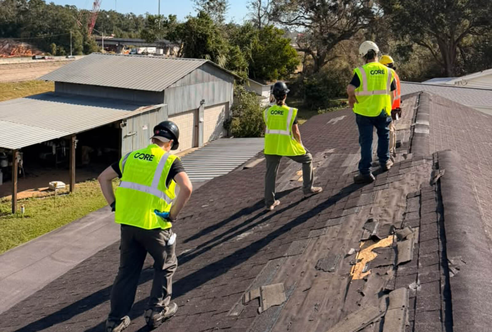 CORE's response team repairing a roof in Florida following Hurricane Isaias.